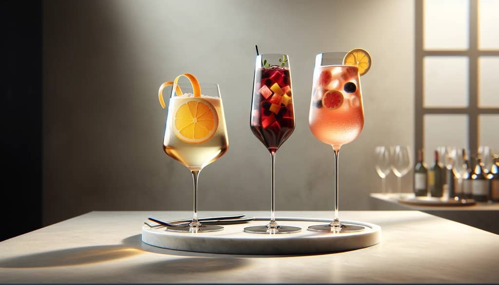 selección de cócteles de vino en diferentes copas