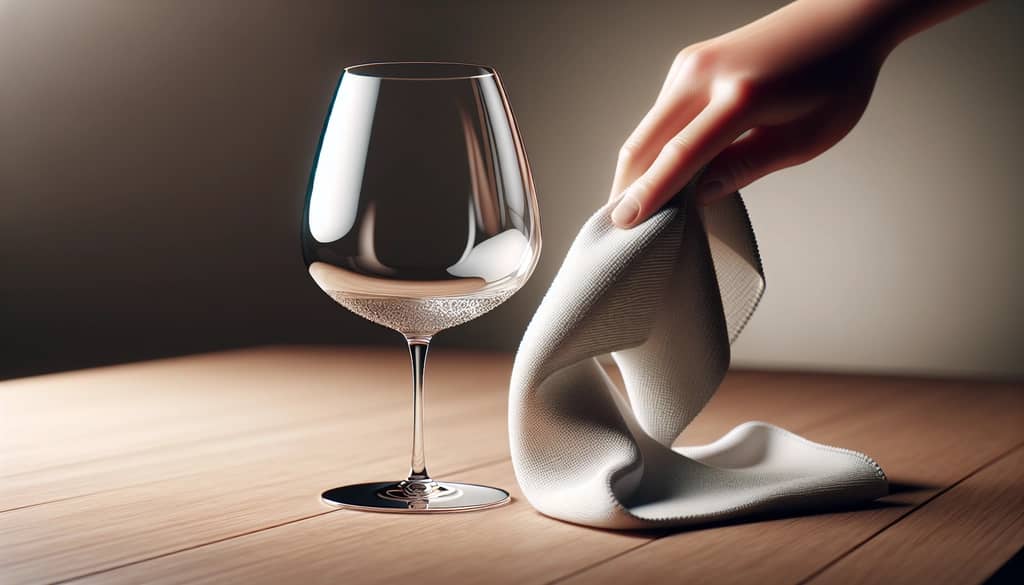 wiping a wine glass with cloth
