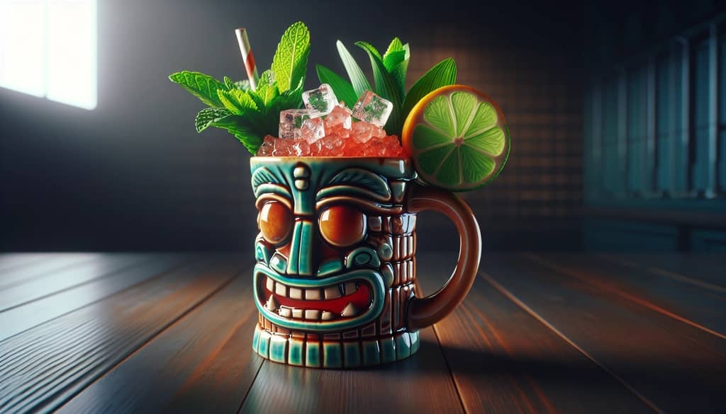 classic zombie cocktail in tiki mug with mint