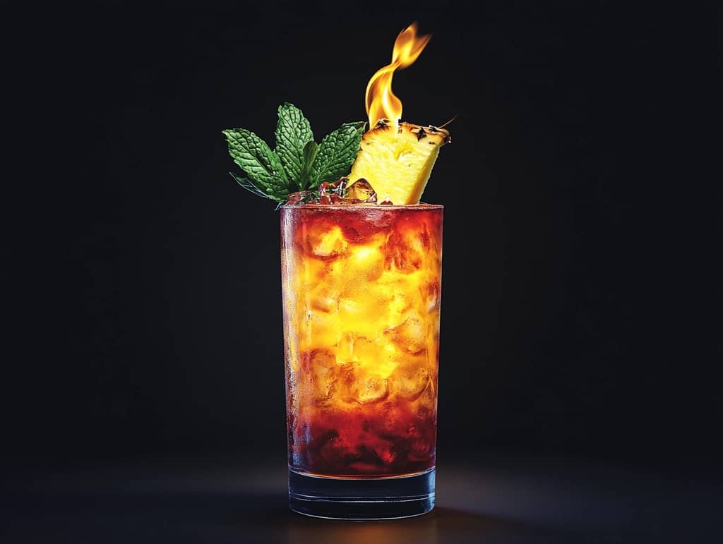 Perfectly garnished Zombie cocktail in a tiki glass