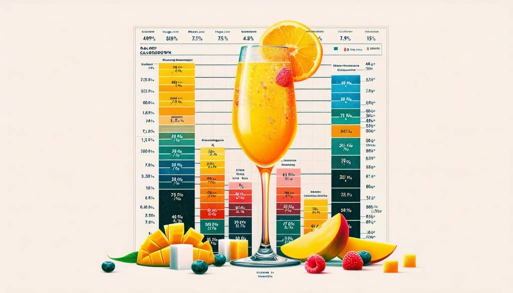 A bar chart illustrating the calorie breakdown of a standard Mango Mimosa.