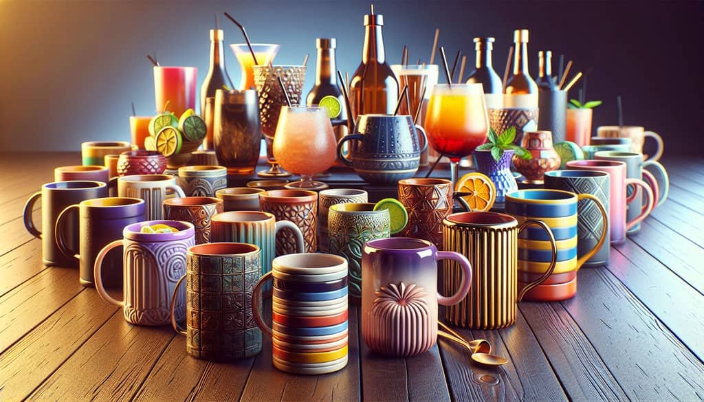A beautiful assortment of mugs ready for serving both hot and cold cocktails, setting the tone for a versatile drink experience.