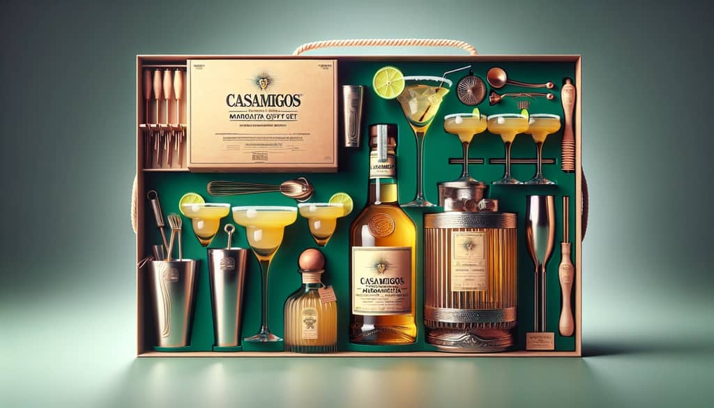 A beautifully arranged Casamigos Margarita gift set, showcasing premium tequila and cocktail essentials in a stylish package