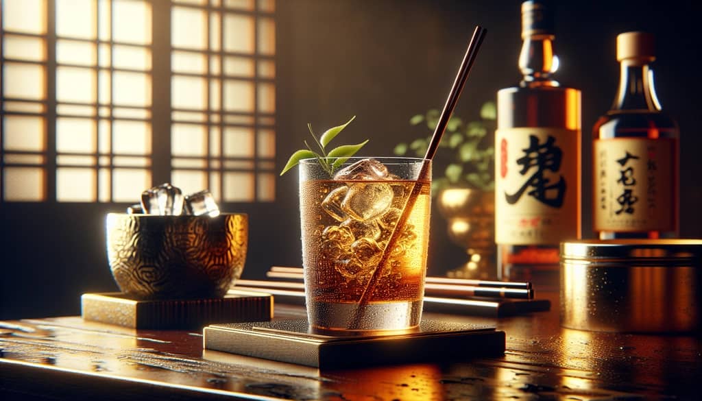 A beautifully crafted Japanese Highball, showcasing the delicate balance of whiskey and soda in a tall glass.