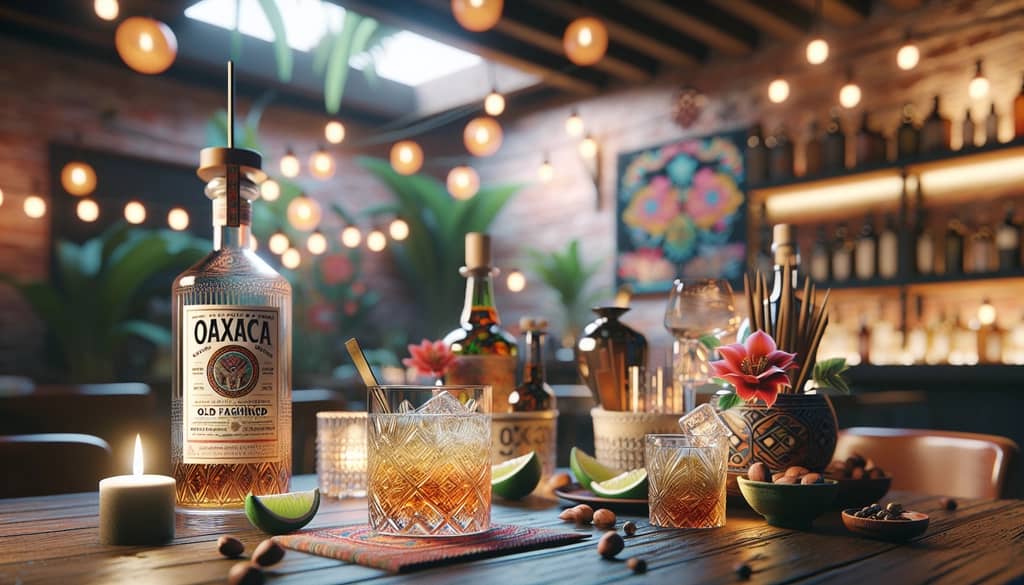 A beautifully crafted Oaxaca Old Fashioned cocktail, showcasing the blend of mezcal and traditional Old Fashioned elements