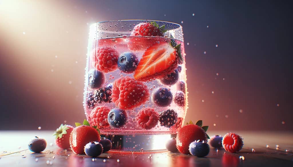 A Berry Bliss St Germain spritzer with fresh berries for a colorful touch