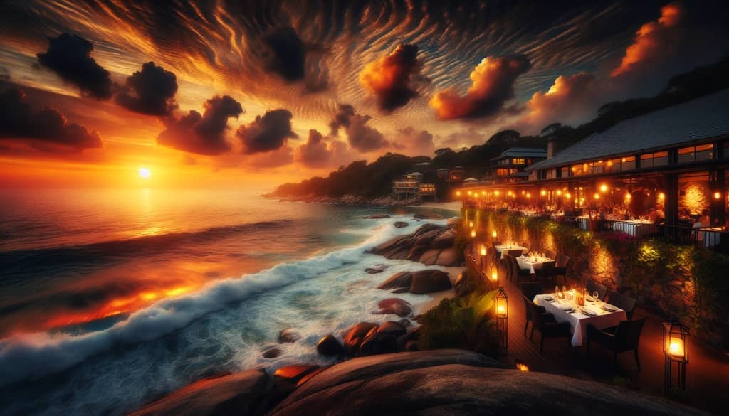 A breathtaking view of the sunset over the ocean, highlighting the dining experience in Malibu's top sunset restaurants.
