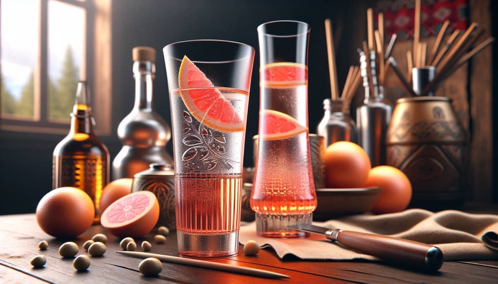 A classic Finnish Long Drink served in a tall glass, highlighting the traditional gin and grapefruit soda mix