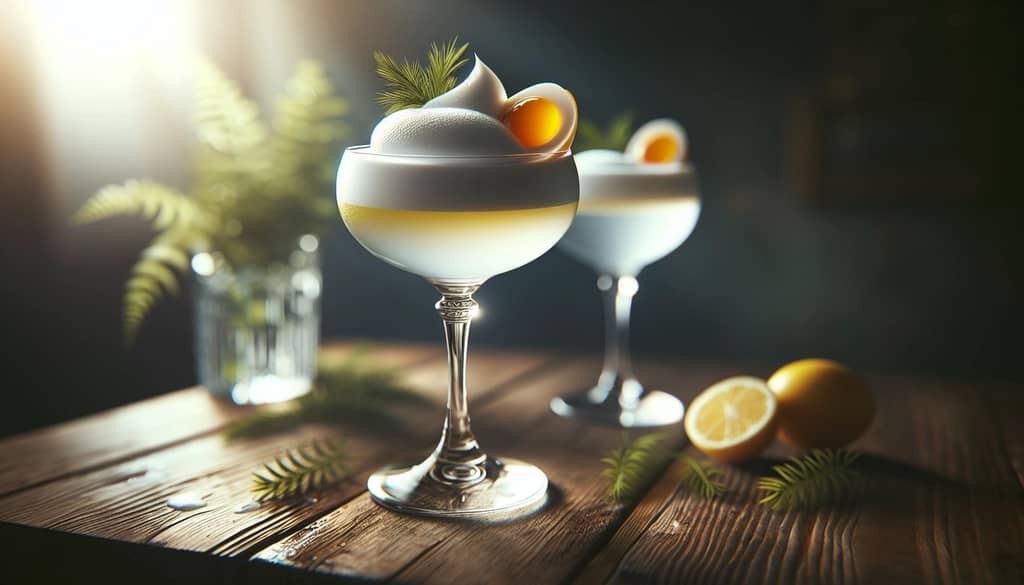 A classic Gin Sour cocktail elegantly served with a frothy egg white top, symbolizing the drink's timeless appeal and modern evolution.