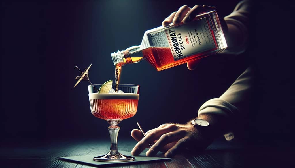 A classic Hemingway Special cocktail being poured elegantly into a cocktail glass, capturing its bold character.