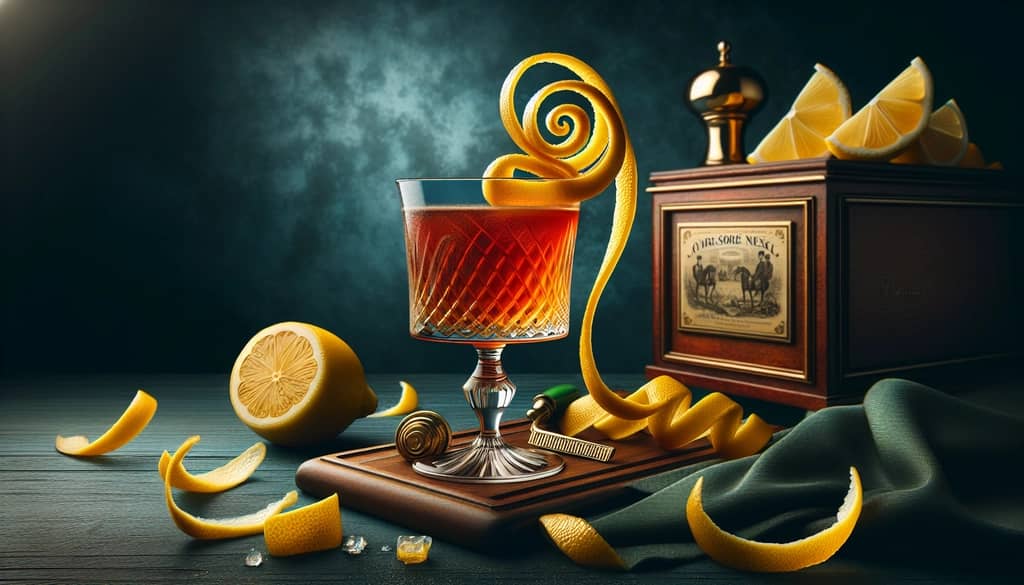 A classic Horse's Neck cocktail elegantly garnished with a lemon peel, embodying its historical roots and clever transformation.