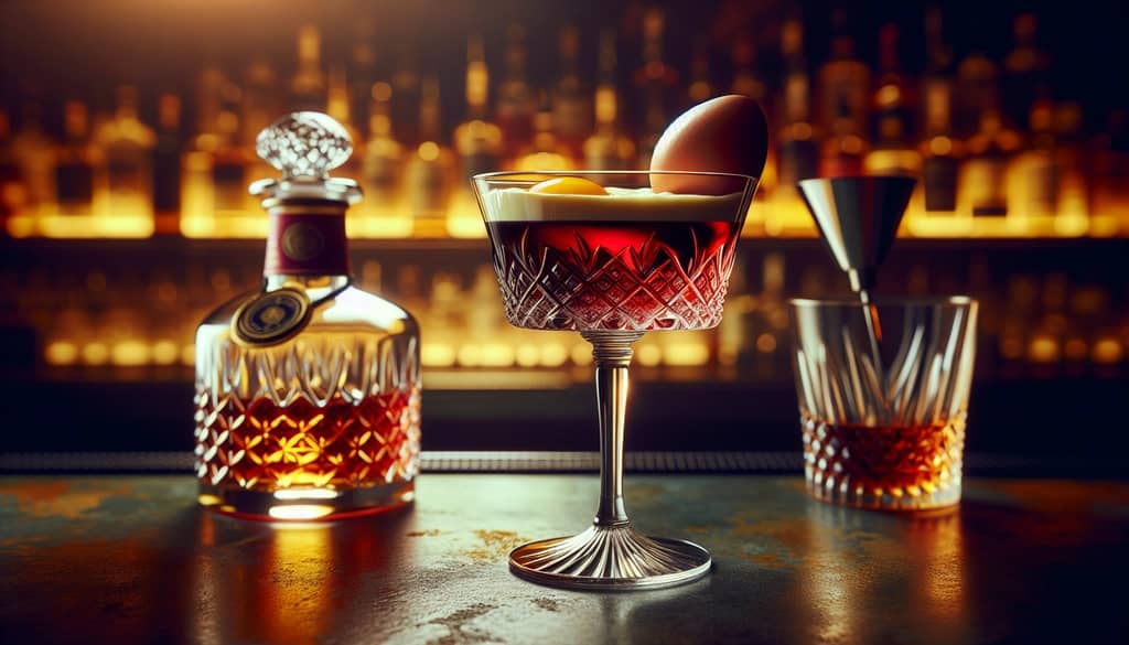 A classic Porto Flip cocktail showcasing its distinct blend of port, cognac, and egg yolk