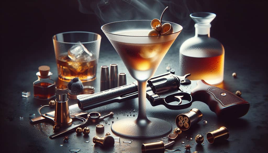 A classic Revolver cocktail in a chilled martini glass, capturing its smoky allure and rich bourbon base
