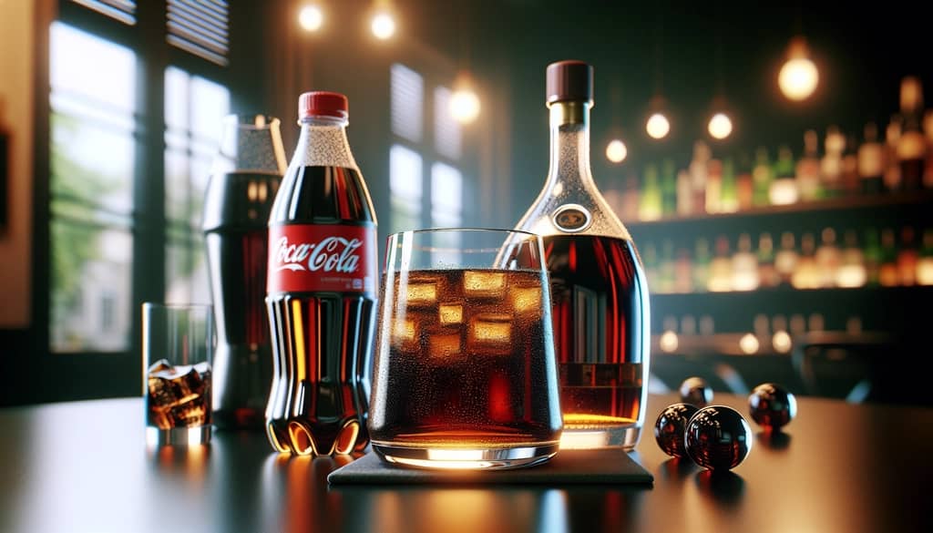 A close-up of Hennessy cognac alongside a bottle of Coca-Cola, highlighting their flavor profiles