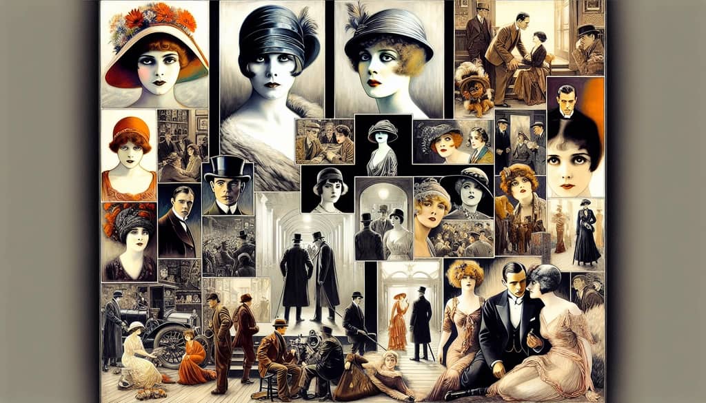 A collage of iconic Mary Pickford film posters, showcasing her diverse roles in silent movies.