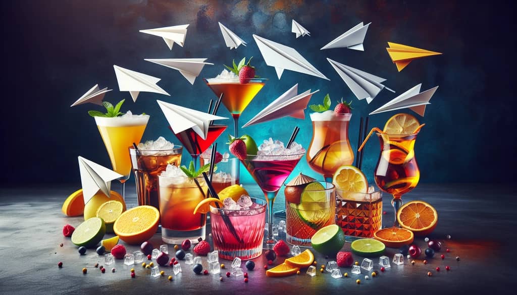 A collection of Paper Plane cocktail interpretations showcasing diverse flavor twists and ingredient swaps.