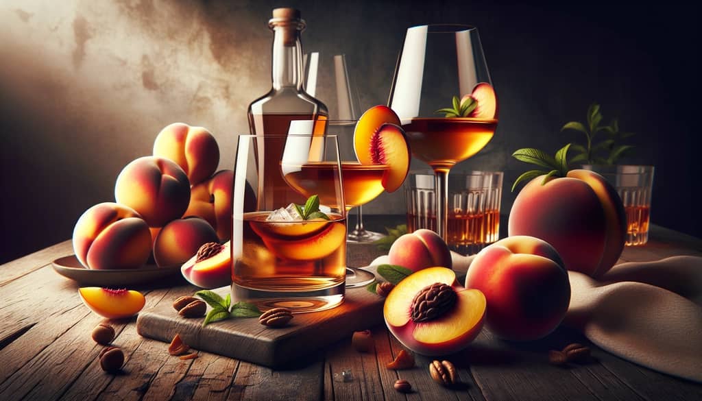 A collection of peach and bourbon cocktails showcasing the harmonious blend of sweet and robust flavors.