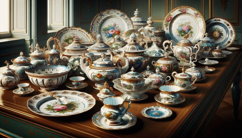 A collection of Royal Doulton Floradora china pieces showcasing their intricate floral designs