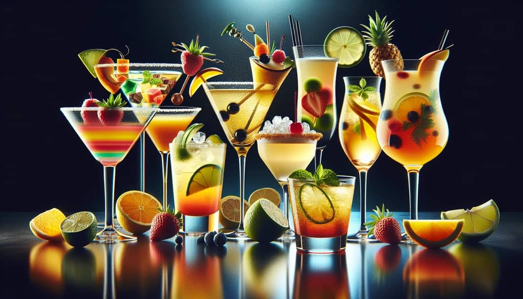 A collection of vibrant and enticing cocktails showcasing a variety of ingredients and styles, highlighting the essence of cocktail recipes.