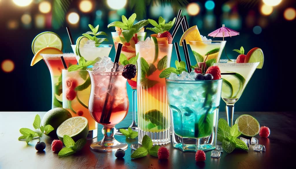A collection of Ward 8 cocktail variations showcasing vibrant colors and diverse ingredients