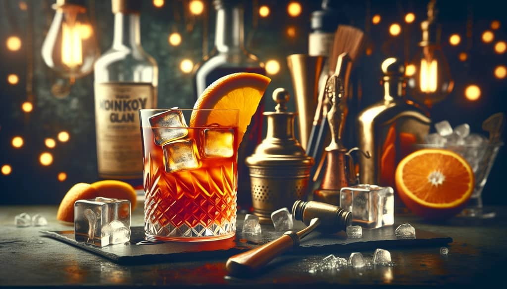 A colorful depiction of the classic Monkey Gland cocktail, capturing the quirky essence of its unique history.
