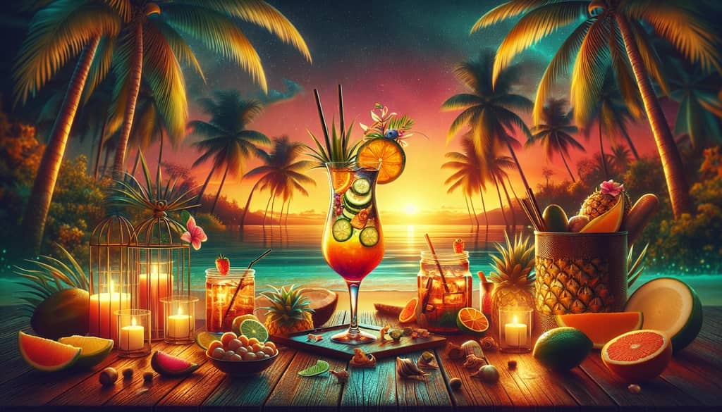 A colorful Malibu Sunset cocktail capturing the essence of a tropical evening with its vibrant layers.