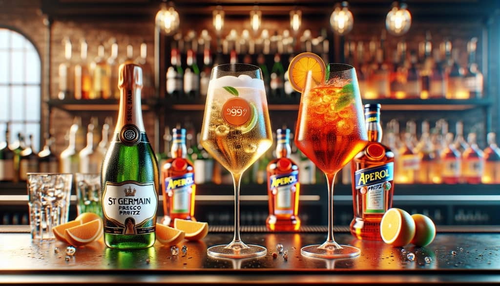 A comparison of classic St Germain Prosecco Spritz and innovative Aperol Spritz with St Germain, highlighting their distinct flavors and cultural backgrounds.