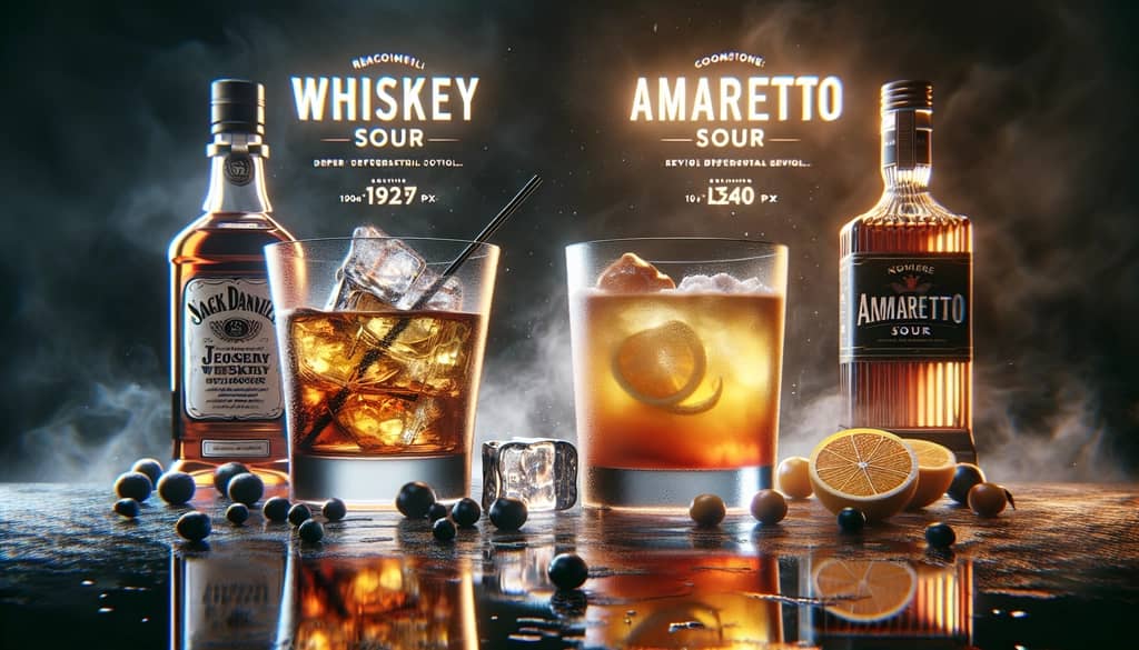 A comparison of whiskey sour and amaretto sour cocktails showcasing their key differences and distinct flavors