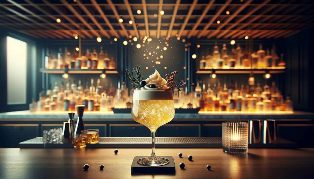 A contemporary spin on the Gin Sour featuring innovative ingredients like egg whites and botanicals, highlighting its modern transformation.