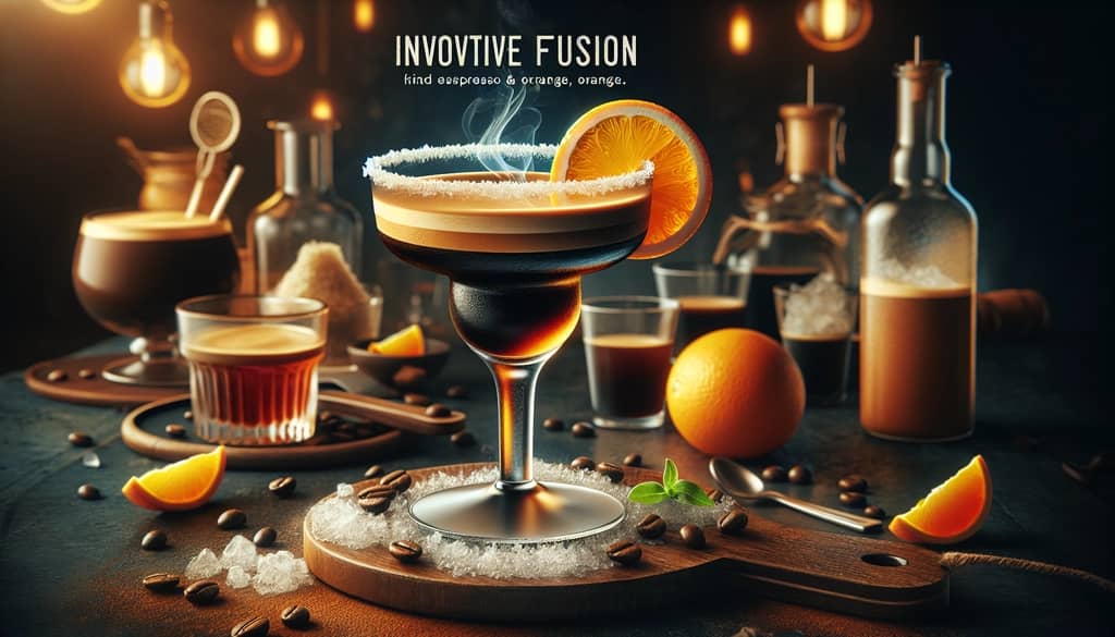 A creative blend of espresso and orange in a Margarita, showcasing the innovative fusion of rich and zesty flavors.