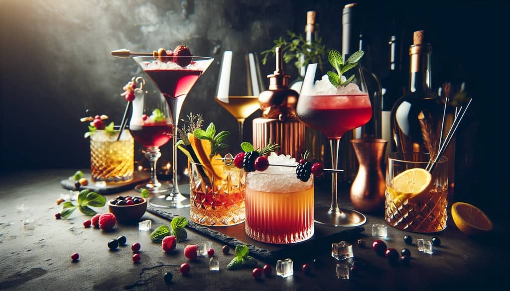 A creative presentation of wine cocktails highlighting the blend of sophistication and mixology