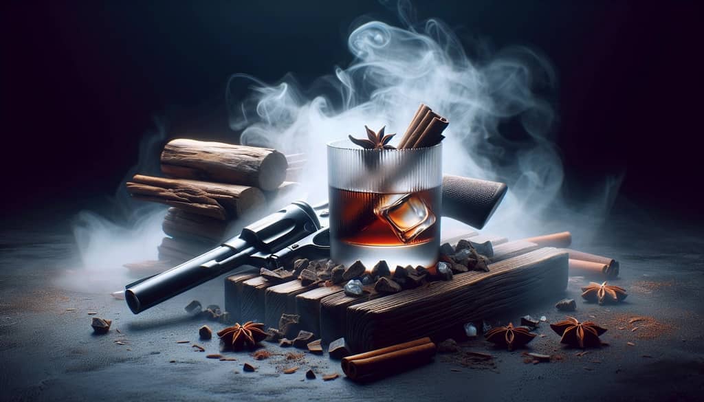 A creative version of the Smoking Revolver served in a smoked glass with aromatic wood chips