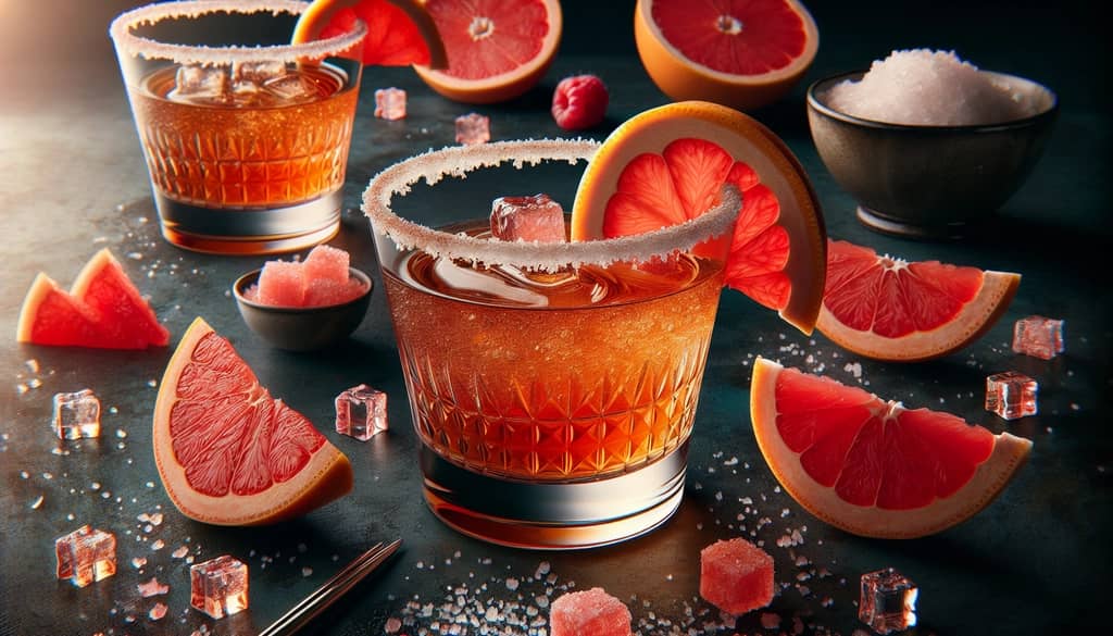 A crisp and vibrant Bourbon Grapefruit Sidecar with a sugared rim and a fresh grapefruit slice for garnish.
