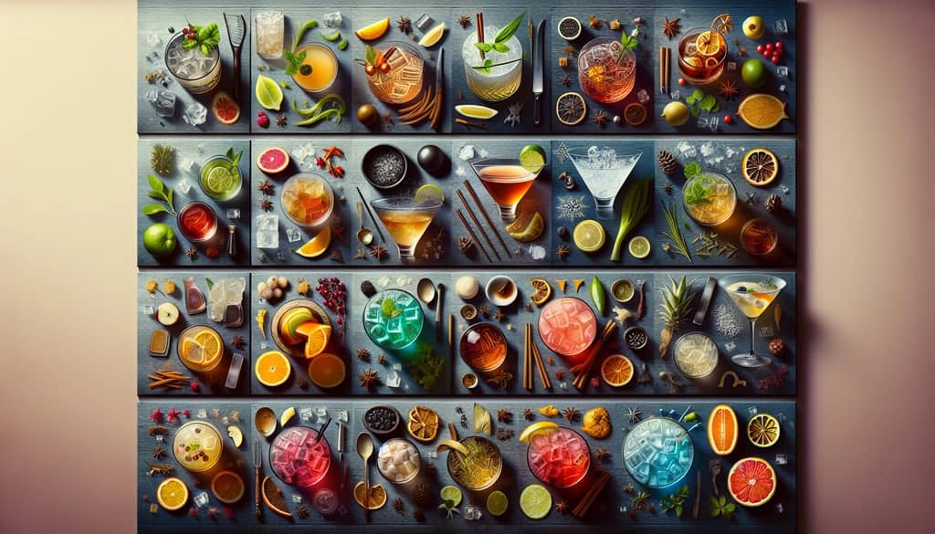 A diverse range of cocktails designed for specific events, featuring seasonal ingredients and unique presentations