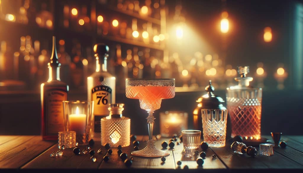 A glamorous French 76 cocktail with a hint of St-Germain, epitomizing elegance and sophistication.