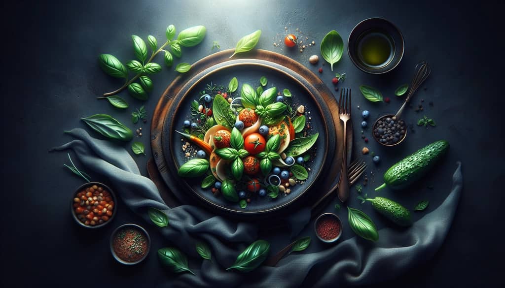 A gourmet dish garnished with fresh basil, illustrating its use in enhancing meals