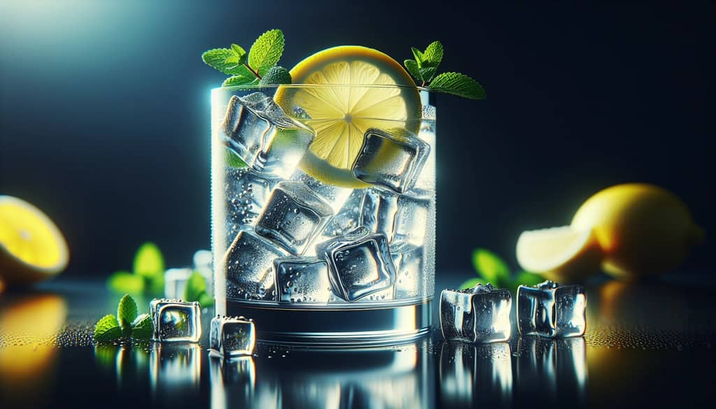 A highball glass filled with ice and garnished with lemon and mint, illustrating a classic gin and lemonade cocktail recipe.