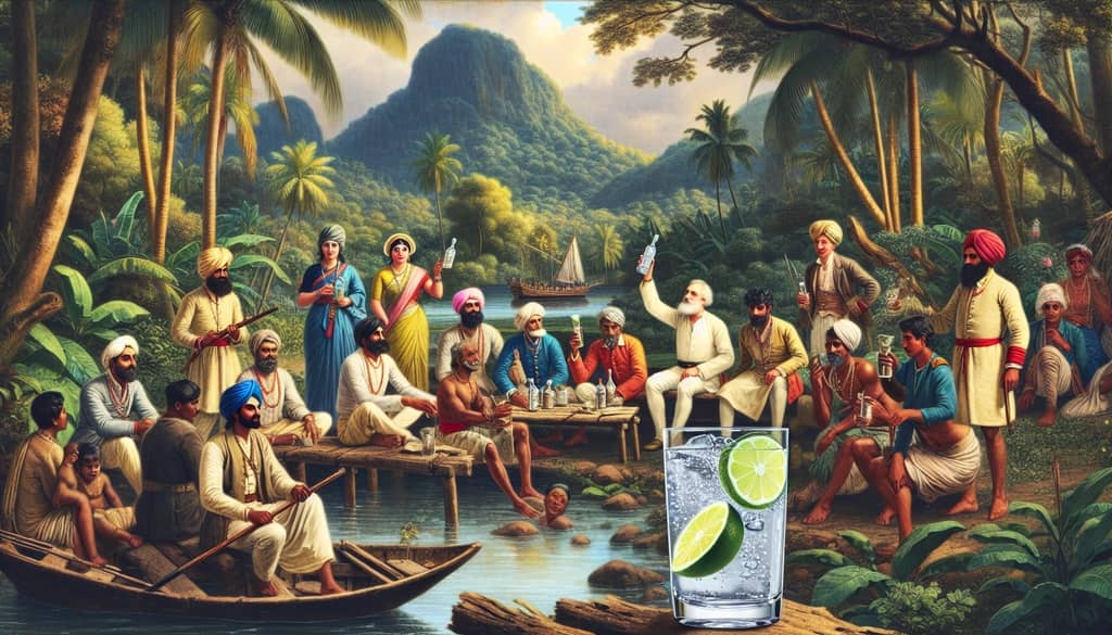 A historical depiction of the origins of the gin and tonic in colonial India.