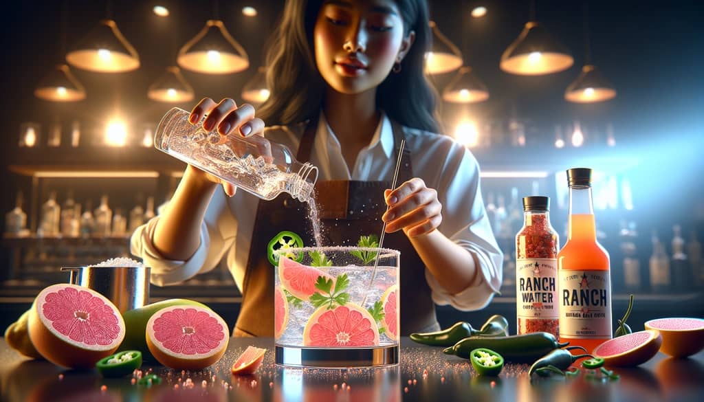 A mixologist experimenting with Ranch Water cocktail variations featuring jalapeños and grapefruit