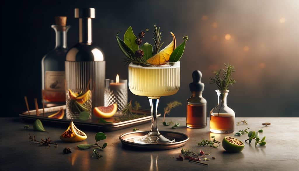 A modern interpretation of the Tuxedo cocktail with unique garnishes and artisanal bitters.