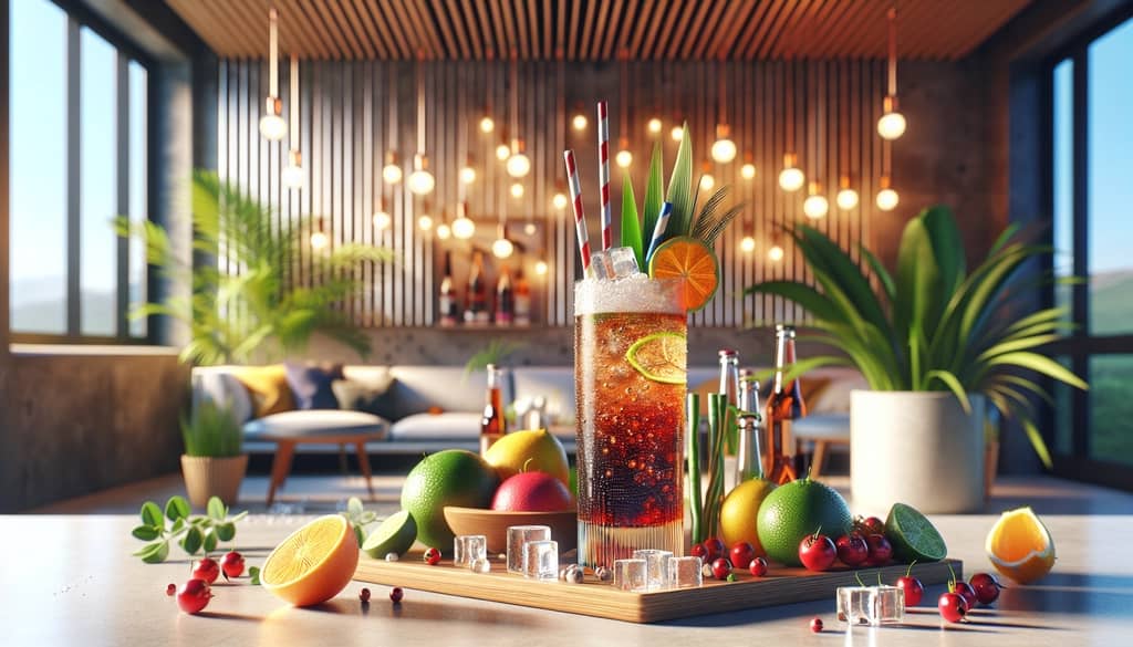 A modern twist on the Finnish Long Drink with flavored sodas and colorful garnishes