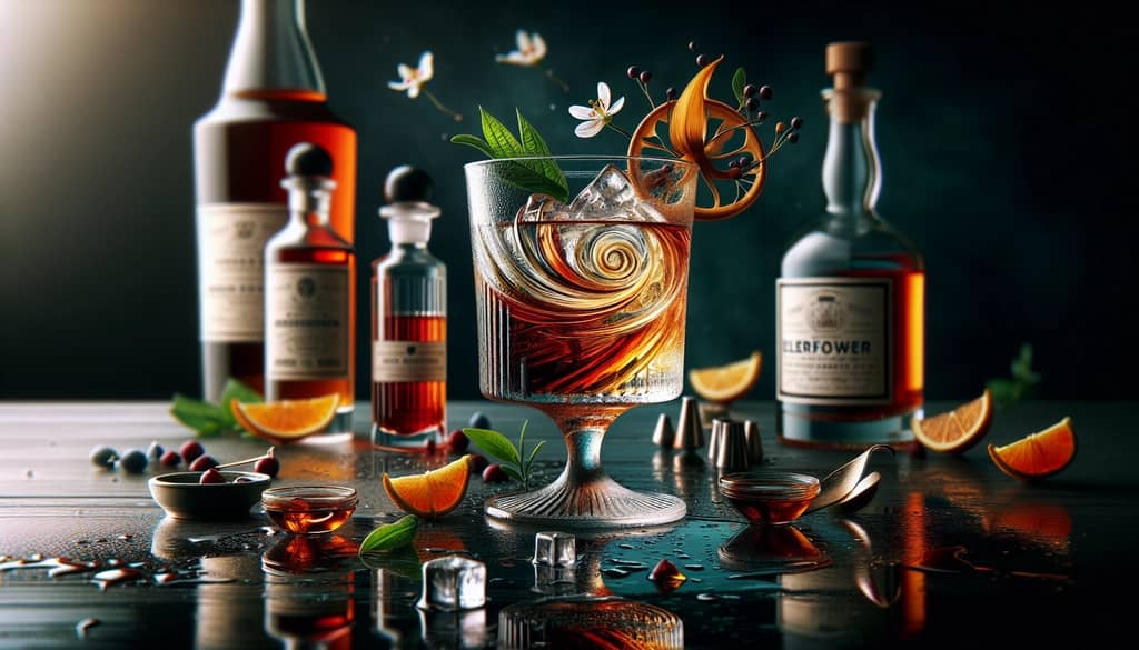 A modern twist on the Old Cuban cocktail featuring unique ingredients like elderflower liqueur and flavored bitters.