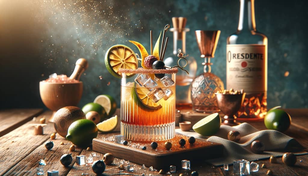 A modern variation of the El Presidente cocktail with creative garnishes and unique glassware.
