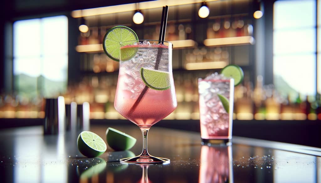 A modern variation of the Floradora cocktail served elegantly in a tall glass with a lime garnish