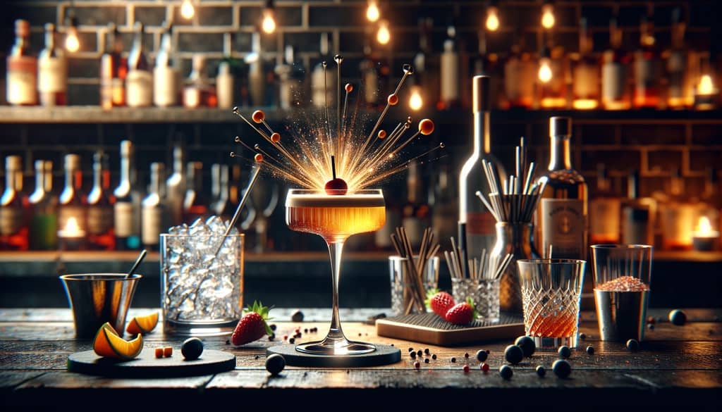A refined Vieux Carré cocktail with a modern twist, showcasing innovative ingredients and techniques.