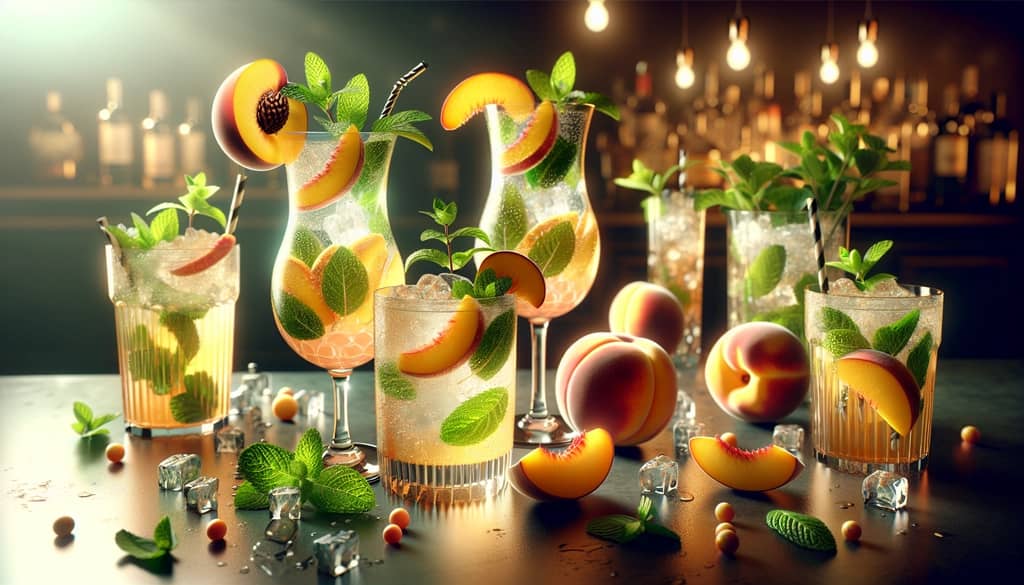 A refreshing display of peach mojito variations showcasing seasonal ingredients