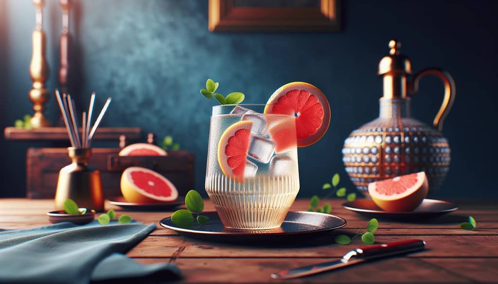 A refreshing Finnish gin long drink served with ice and a slice of grapefruit, representing Finnish tradition and innovation