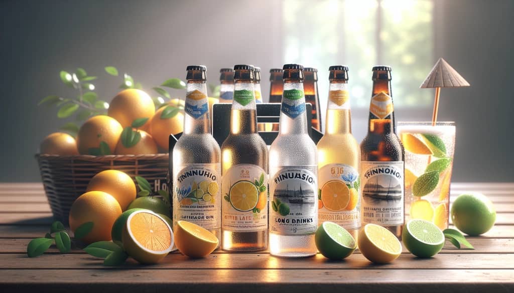 A refreshing Finnish Long Drink 6-pack showcasing citrus and gin flavors