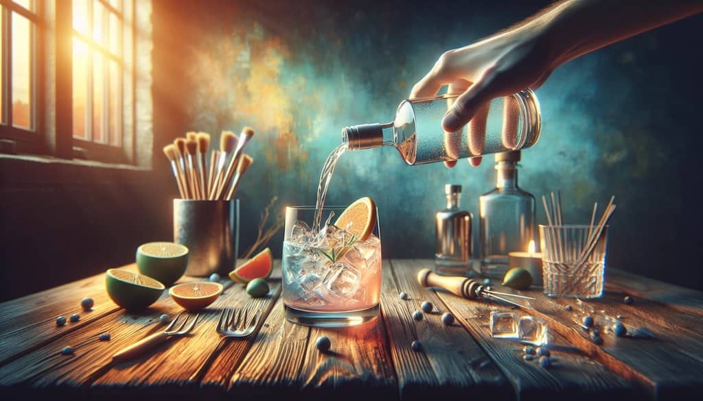 A refreshing gin cocktail being poured, symbolizing creativity in adjusting drink recipes.