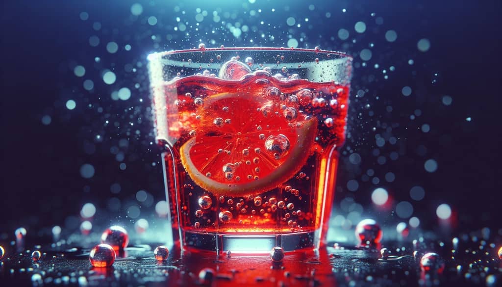 A refreshing glass of Campari and soda, highlighting its fizzy and bittersweet nature.